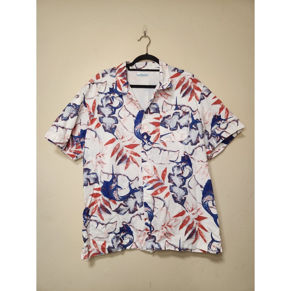 Columbia PFG Hawaiian Button Up Shirt Men's Size XL White